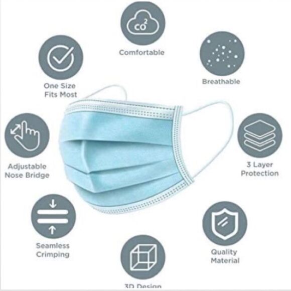 New Unisex 50 Blue & White Disposable Face Masks - Picture 13 of 13